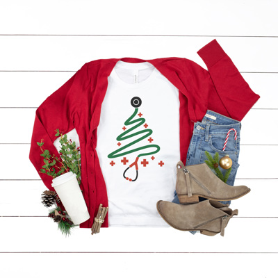 Christmas Nurse Graphic Tee, Christmas Medical Shirt, CNA shirt, Christmas Gift Tee, Stethoscope Tee