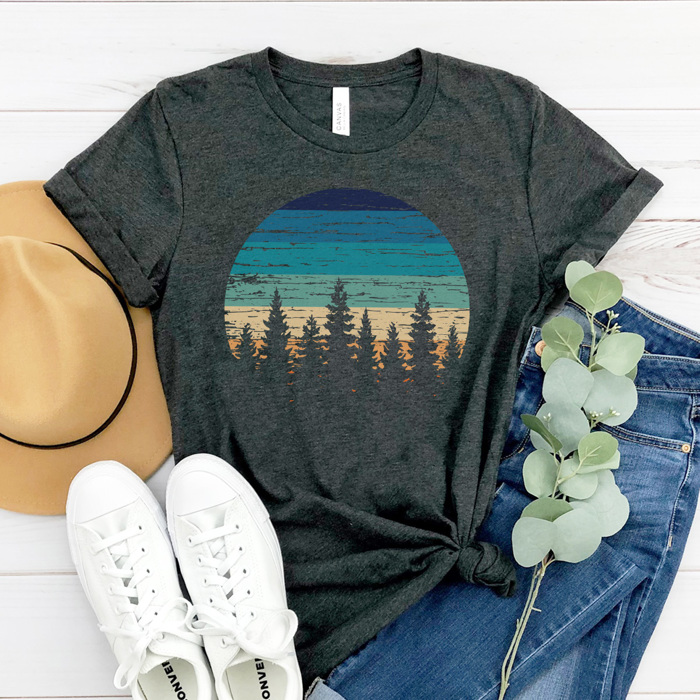 Retro Pines Graphic Tee, Camping Shirt, Outdoor Shirt, Summer Tshirt, Unisex Tee