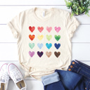 Small Cream Watercolor Hearts Graphic Tee, Rainbow Hearts Shirt