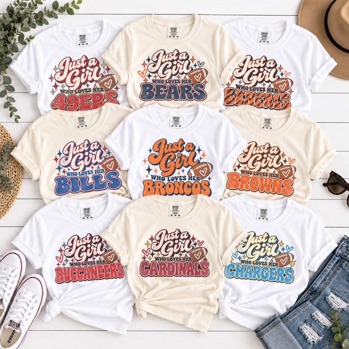 Just A Football Girl Graphic Tee, Cute Football Shirt, Favorite Football Team Shirt, Game Day Tee, Football Mom, Football Mascot Shirt, Comfort Colors