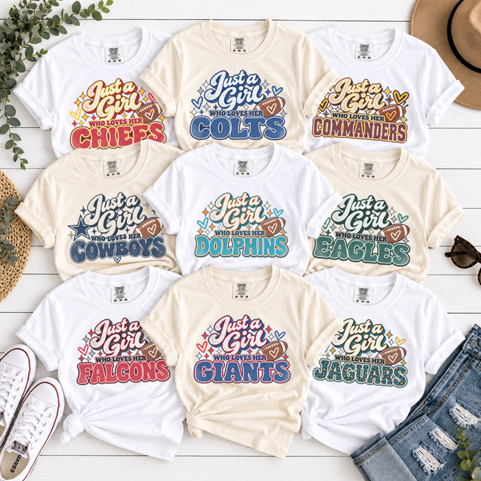 Just A Football Girl Graphic Tee, Cute Football Shirt, Favorite Football Team Shirt, Game Day Tee, Football Mom, Football Mascot Shirt, Comfort Colors