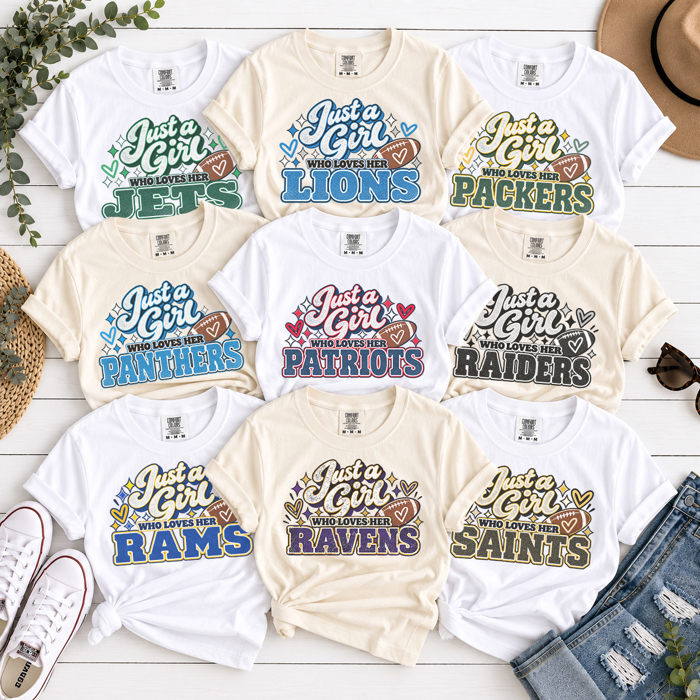 Just A Football Girl Graphic Tee, Cute Football Shirt, Favorite Football Team Shirt, Game Day Tee, Football Mom, Football Mascot Shirt, Comfort Colors