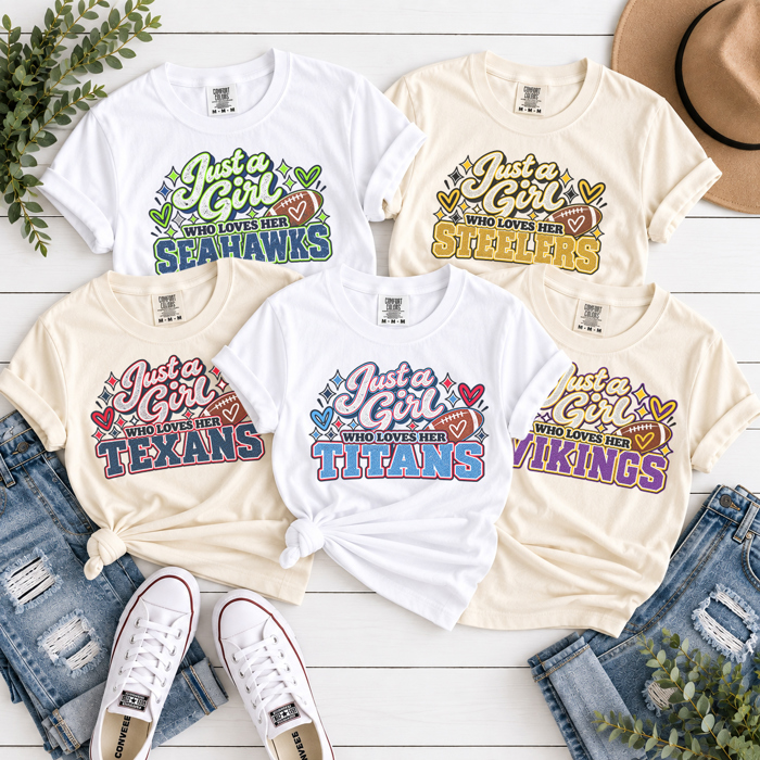 Just A Football Girl Graphic Tee, Cute Football Shirt, Favorite Football Team Shirt, Game Day Tee, Football Mom, Football Mascot Shirt, Comfort Colors