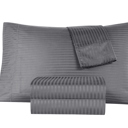 California King Grey Kathy Ireland 500 Thread Count Damask Stripe Sheet Set with Optifit