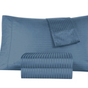 King Classic Blue Kathy Ireland 500 Thread Count Damask Stripe Sheet Set with Optifit