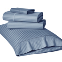 Queen Classic Blue Kathy Ireland 500 Thread Count Damask Stripe Sheet Set with Optifit
