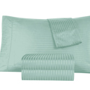 Twin Granite Green Kathy Ireland 500 Thread Count Damask Stripe Sheet Set with Optifit