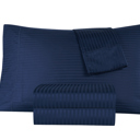 Twin Navy Kathy Ireland 500 Thread Count Damask Stripe Sheet Set with Optifit