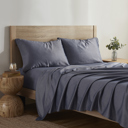 Queen Dark Grey Kathy Ireland Herringbone Twill 4 Piece Cotton Rich Sheet Set