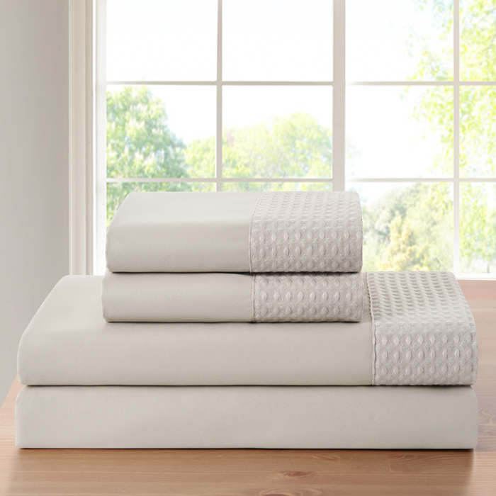 Bamboo 4 Piece 1800 Thread Count luxurious Ultra-soft Waffle Hem Sheet Set