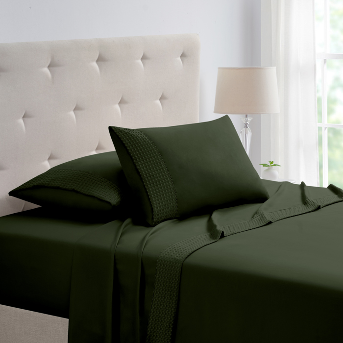 Bamboo 4 Piece 1800 Thread Count luxurious Ultra-soft Waffle Hem Sheet Set