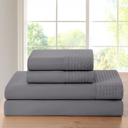 Queen Grey Bamboo 4 Piece 1800 Thread Count luxurious Ultra-soft Waffle Hem Sheet Set