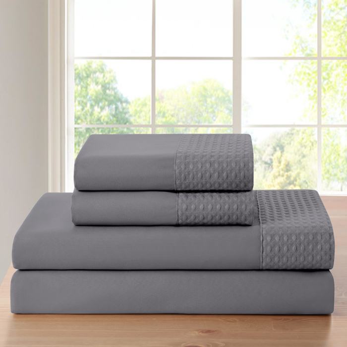 Bamboo 4 Piece 1800 Thread Count luxurious Ultra-soft Waffle Hem Sheet Set