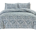 Full/Double Light Blue Bibb Home 4 Piece Solid Quilt Set with Cushion