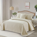 King Ivory Bibb Home 4 Piece Solid Quilt Set with Cushion