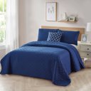 Twin Navy Bibb Home 4 Piece Solid Quilt Set with Cushion