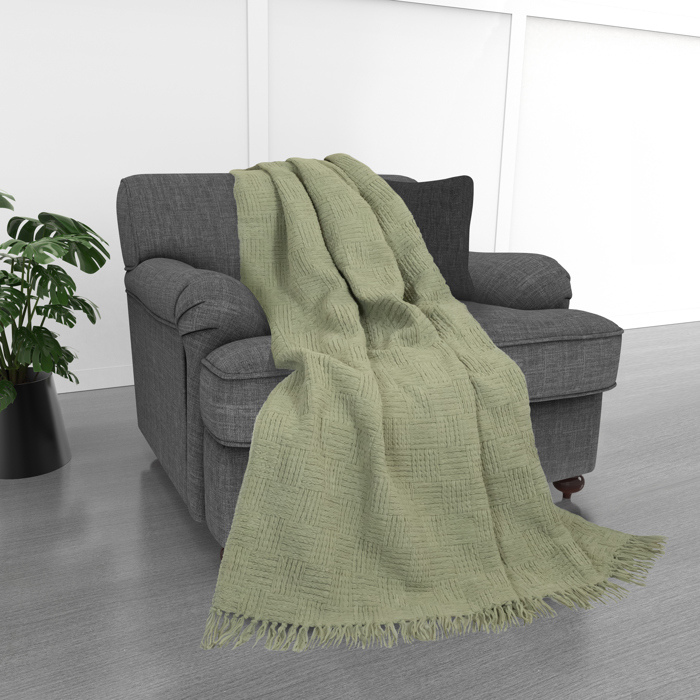 Kathy Ireland Oversized Chenille Polyester Fringed Basket Throw 50? X 70?