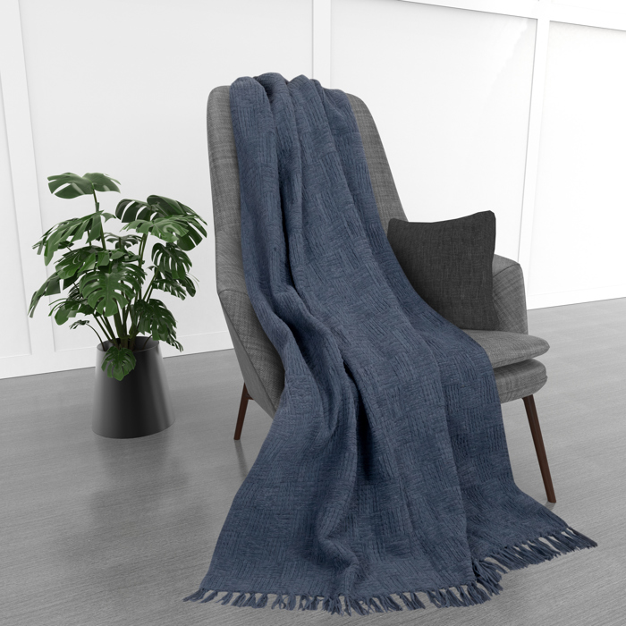 Kathy Ireland Oversized Chenille Polyester Fringed Basket Throw 50? X 70?