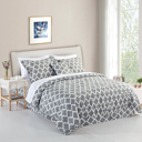 King Grey Trellis Bibb Home 8 Piece Comforter Set with Decorative Pillows