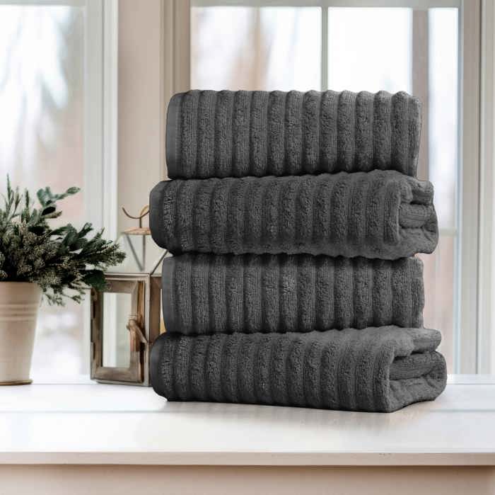 Bibb Home 4 Pack Ribbed Egyptian Cotton Bath Towel Set
