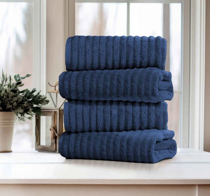 Bibb Home 4 Pack Ribbed Egyptian Cotton Bath Towel Set