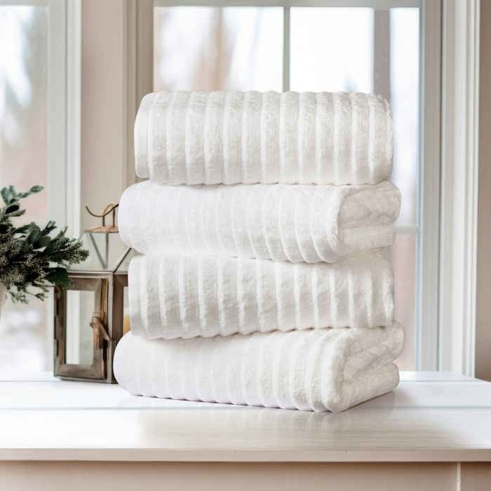 Bibb Home 4 Pack Ribbed Egyptian Cotton Bath Towel Set