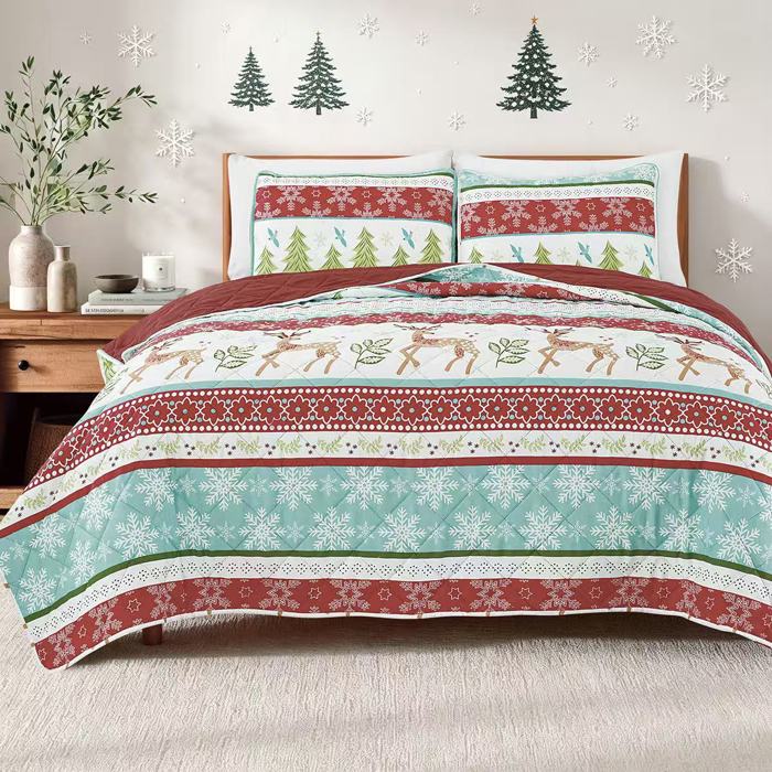 Dan River 3 Piece Christmas Print Pinsonic Quilt Sets