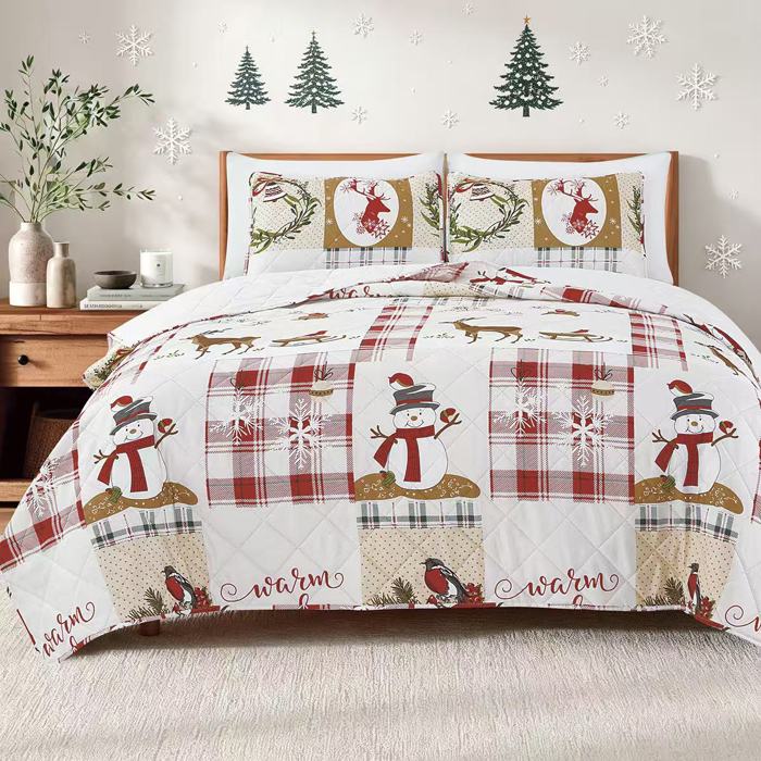 Dan River 3 Piece Christmas Print Pinsonic Quilt Sets