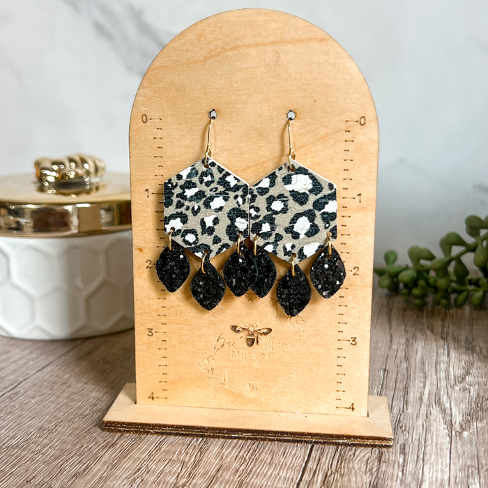 A Wild Time Luxe Fall Hexagon Animal Print & Glitter Leather Earrings