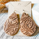  Laura Handmade Leather & Lace Embossed Teardrop Earrings