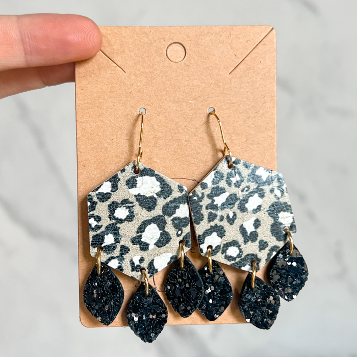 A Wild Time Luxe Fall Hexagon Animal Print & Glitter Leather Earrings