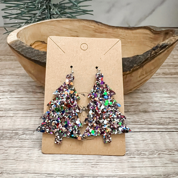 Amy Jewel Tone Handmade Glitter Christmas Tree Earrings