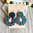  Becky Handmade Black Animal Print Scalloped Leather Earrings