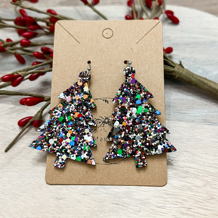 Amy Jewel Tone Handmade Glitter Christmas Tree Earrings