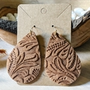  Laura Handmade Leather & Lace Embossed Teardrop Earrings