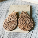  Laura Handmade Leather & Lace Embossed Teardrop Earrings
