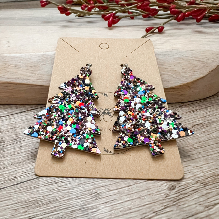 Amy Jewel Tone Handmade Glitter Christmas Tree Earrings