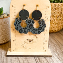  Becky Handmade Black Animal Print Scalloped Leather Earrings