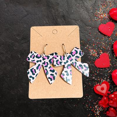Angel Animal Print Bow Genuine Leather Earrings