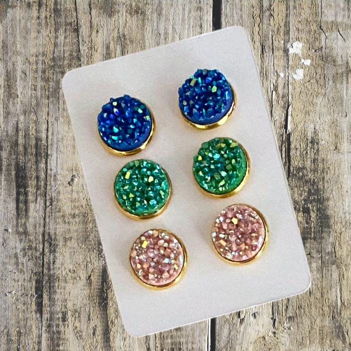 Druzy/Cabochon 12mm 3pk Earrings
