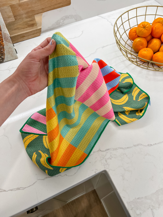 Reversible Waffle Knit Dish Towel "Banana Bunch"
