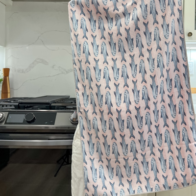 Reversible Waffle Knit Towel "Fresh Catch"