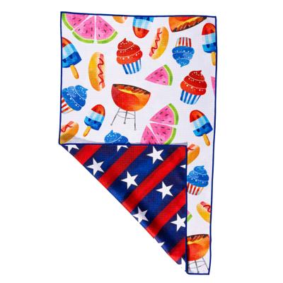 Reversible Waffle Knit Dish Towel "July Barbeque"