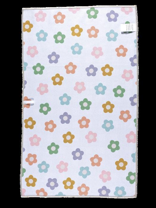 Reversible Waffle Knit Dish Towel  "Lucky Petals"