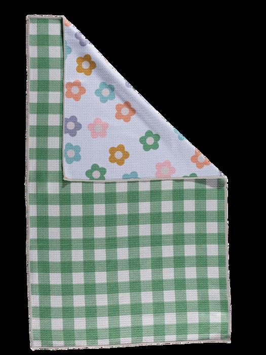 Reversible Waffle Knit Dish Towel  "Lucky Petals"
