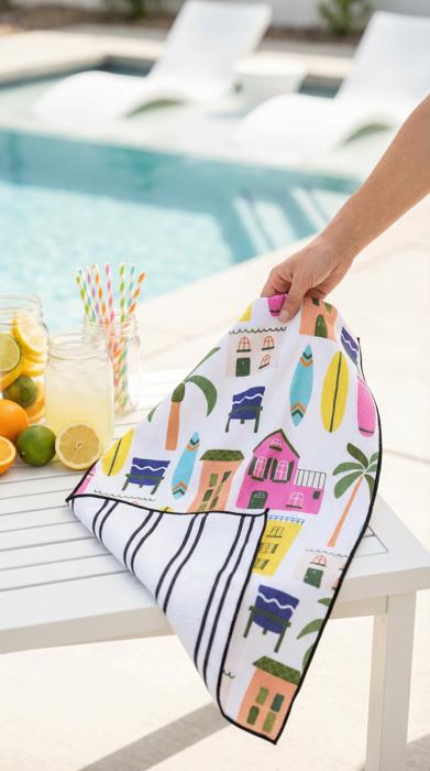 Reversible Waffle Knit Dish Towel  "Summer Holiday"