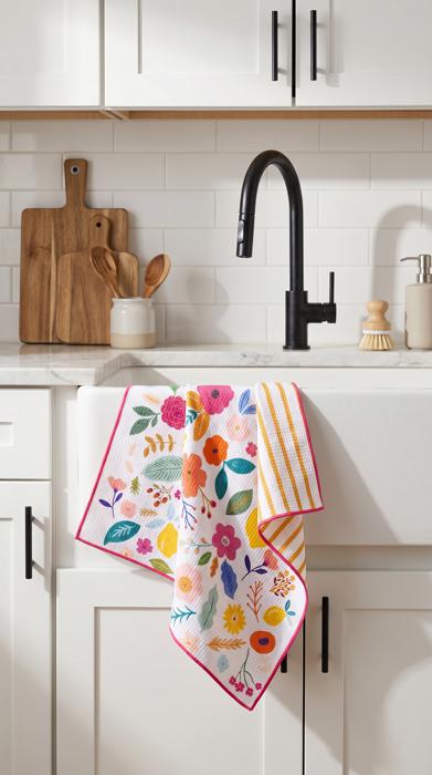 Reversible Waffle Knit Dish Towel "Wildflower"