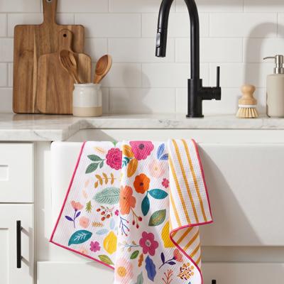 Reversible Waffle Knit Dish Towel "Wildflower"