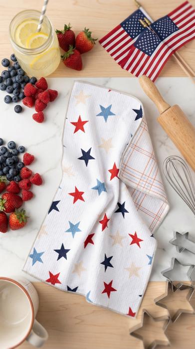 Reversible Waffle Knit Dish Towel "Star Spangled"