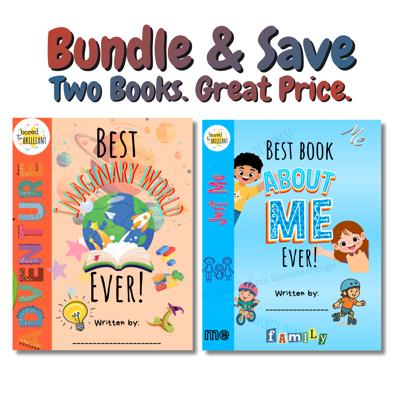 BUNDLE & SAVE! 'Best Imaginary World Ever!' AND 'Best Book About Me Ever!' | Personalized Writing & Drawing Book for Kids 